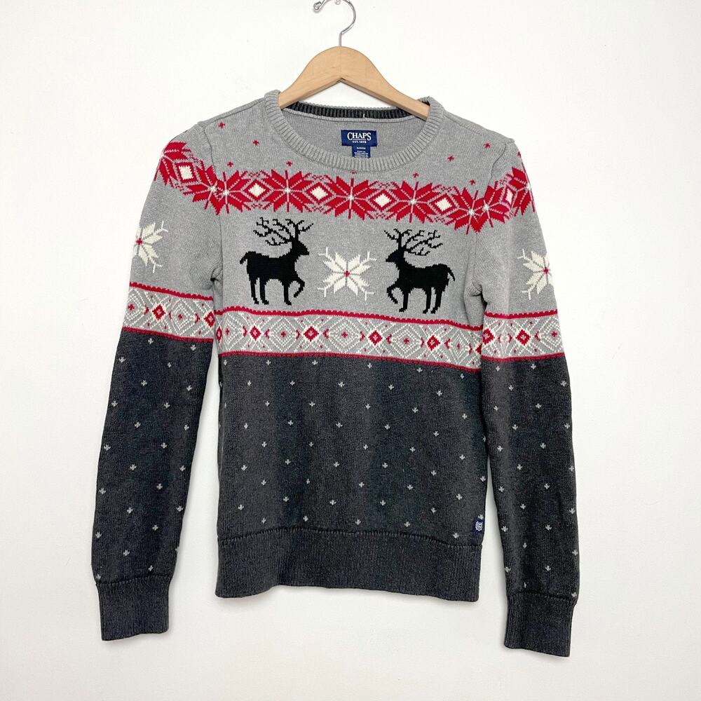 Chaps Reindeer Fair Isle Holiday Sweater Small Cottage Nordic Retro Christmas